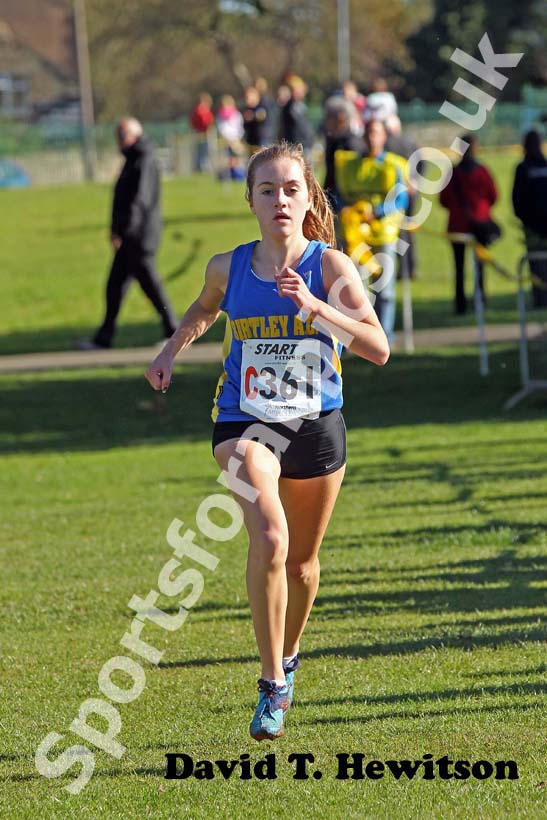 Lydia Turner (Birtley AC) win the under-17s Northern Cross Country Relay, Graves Park, Sheffield.